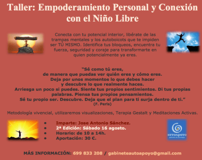TALLER EMPONDERAMIENTO Y CONEXION CON EL NIÑO LIBRE 16 AGOSTO
